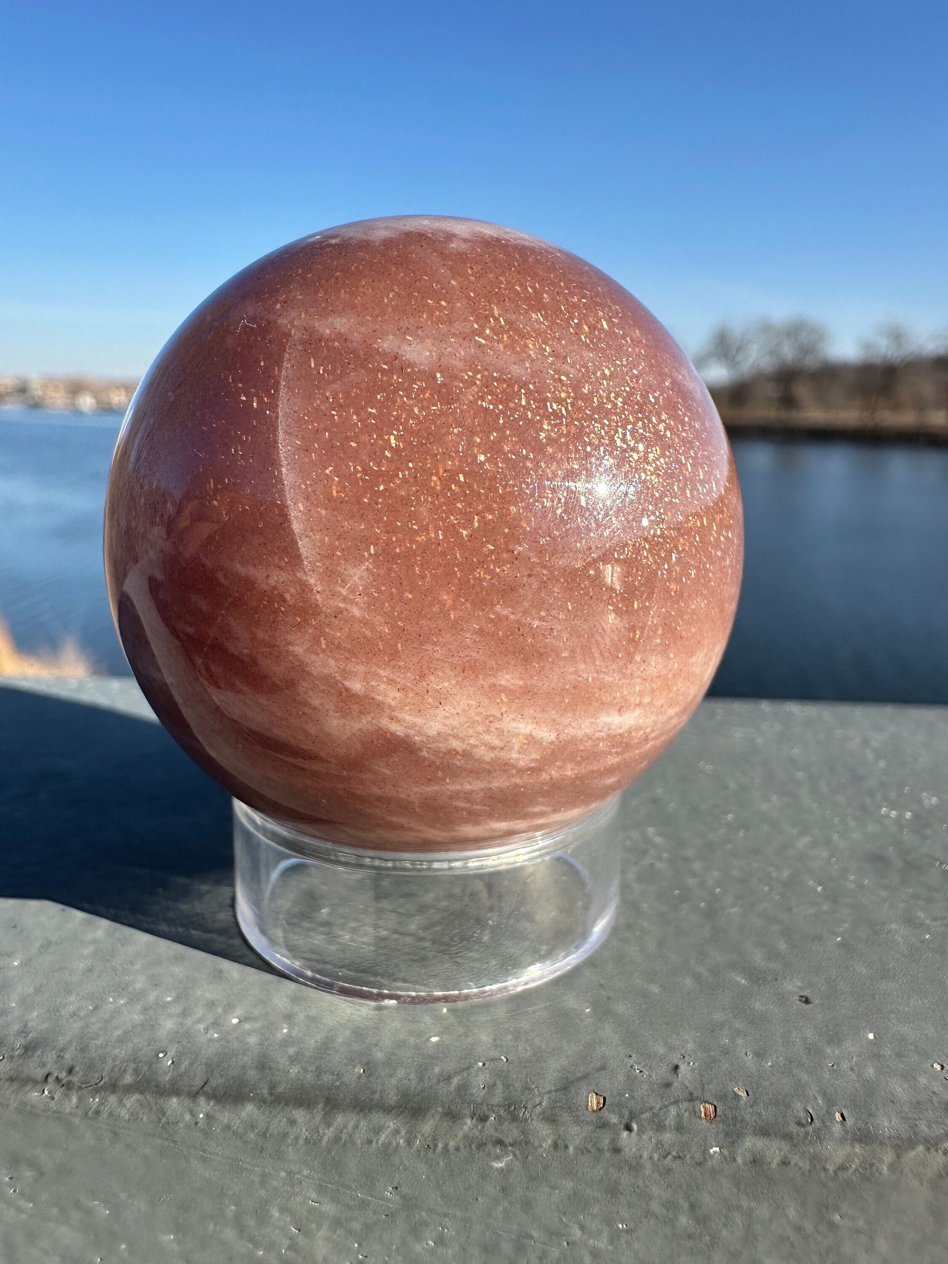 46mm Super Flashy Peach Moonstone Sphere from India