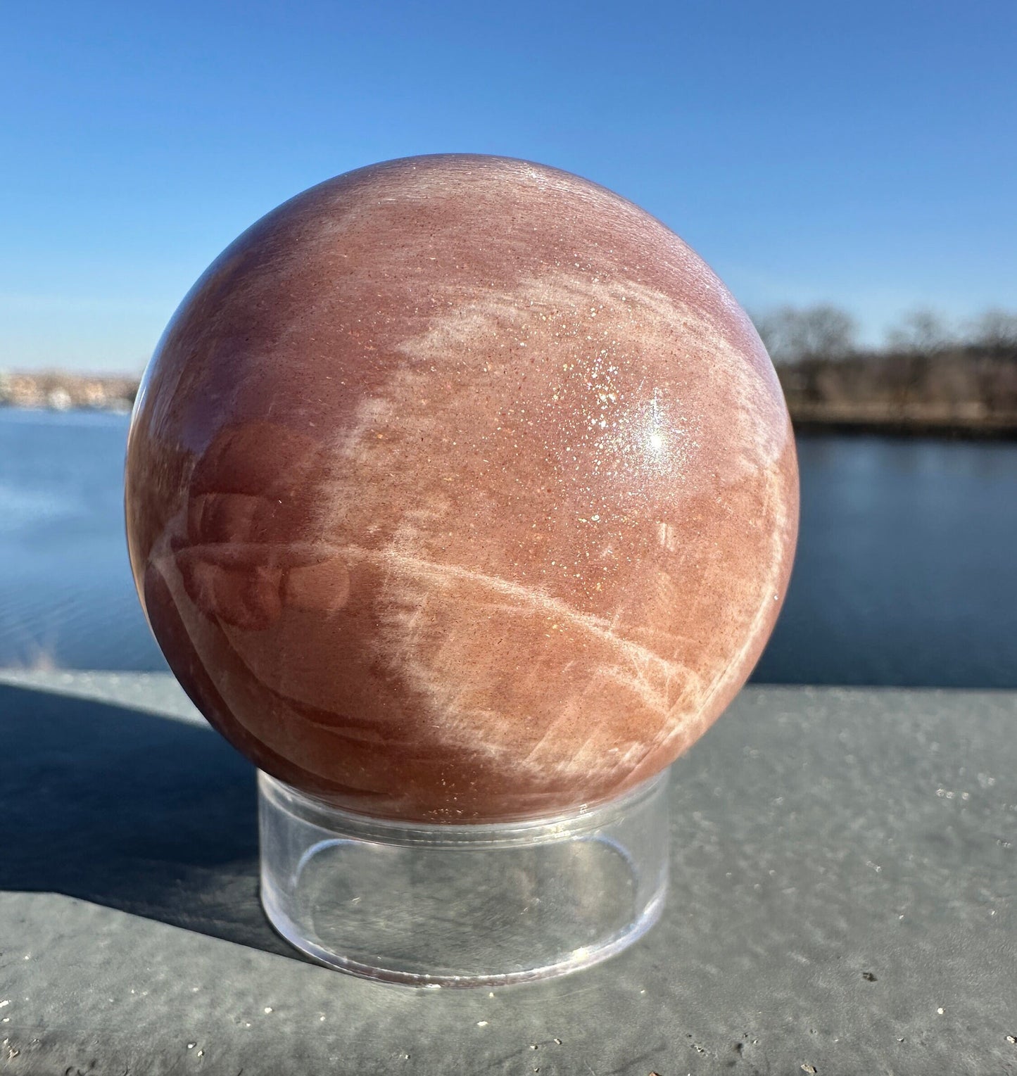 46mm Super Flashy Peach Moonstone Sphere from India