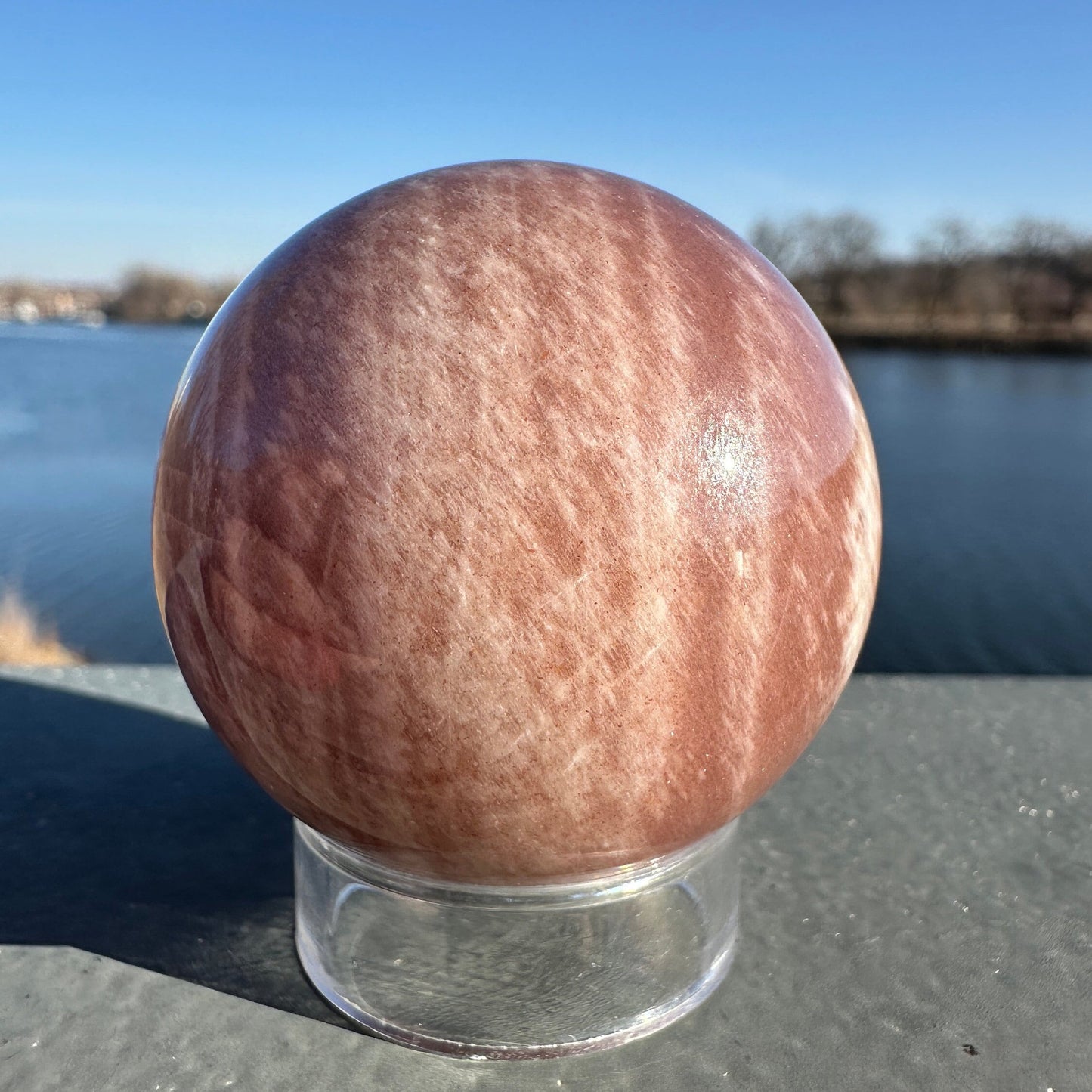 46mm Super Flashy Peach Moonstone Sphere from India