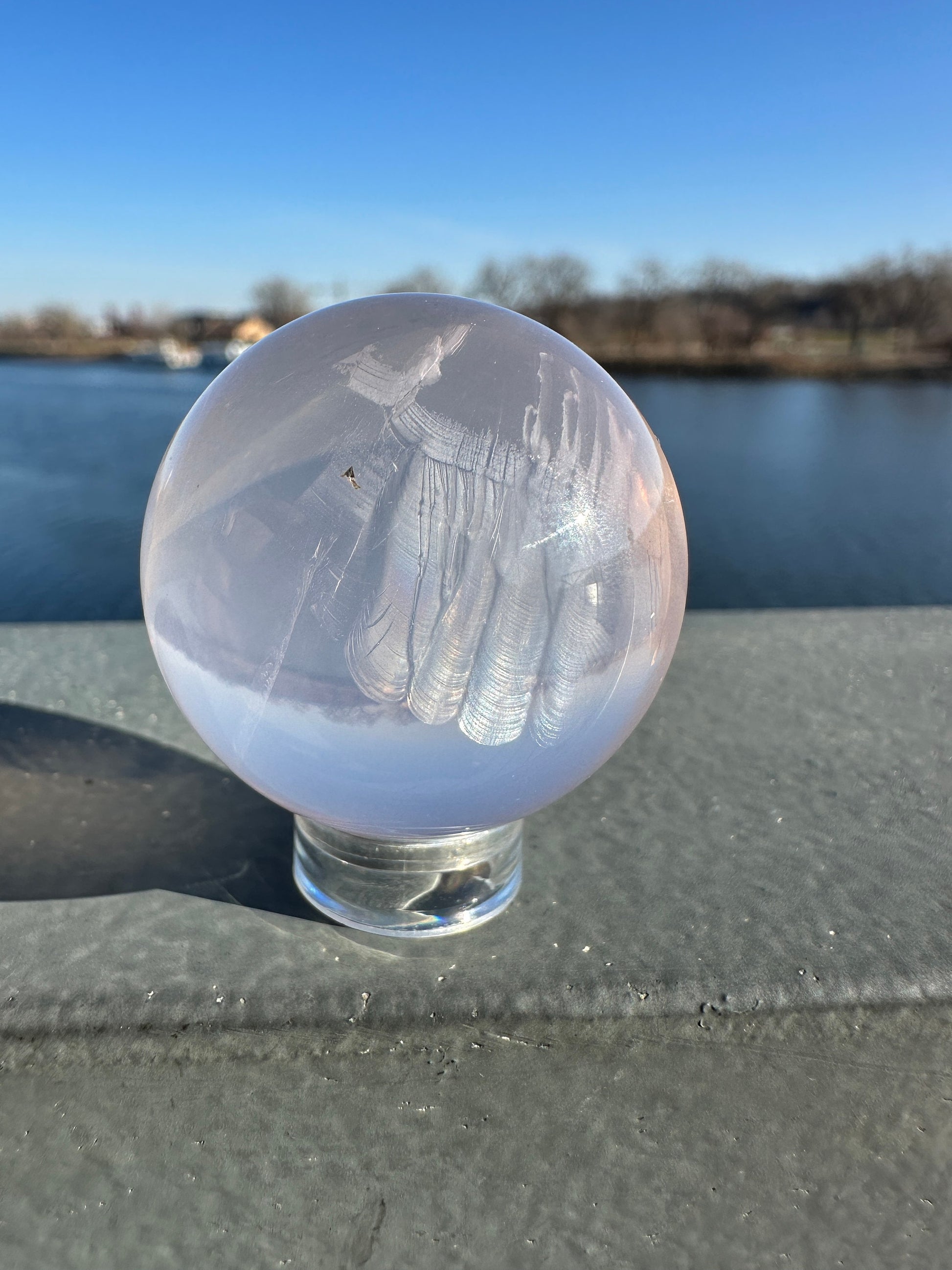 35mm High Quality Star Ice Rose Quartz Sphere | Star Asterism | Sphere Palm Stone Obelisk | Healing Crystal | Heart Chakra