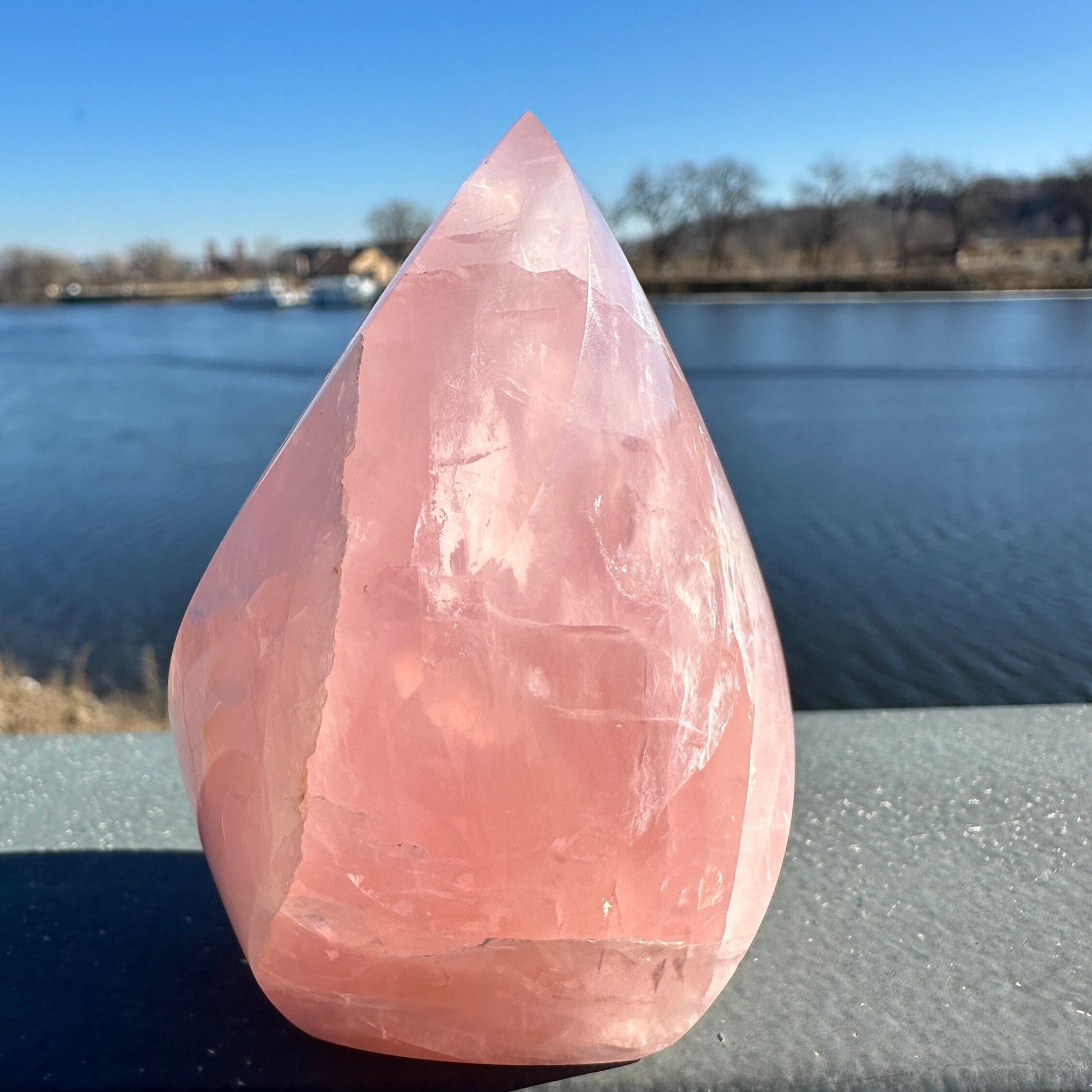 High Quality Rose Quartz Flame from Brazil | Sphere Palm Stone Obelisk | Healing Crystal | Heart Chakra