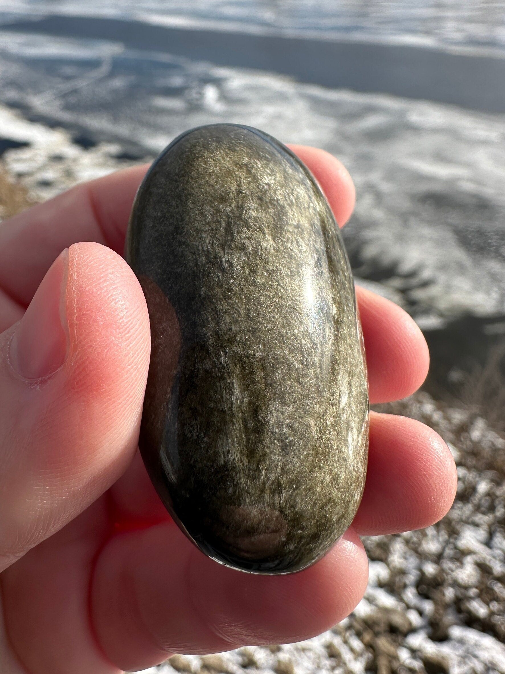 Gold Sheen Obsidian Palm Stone