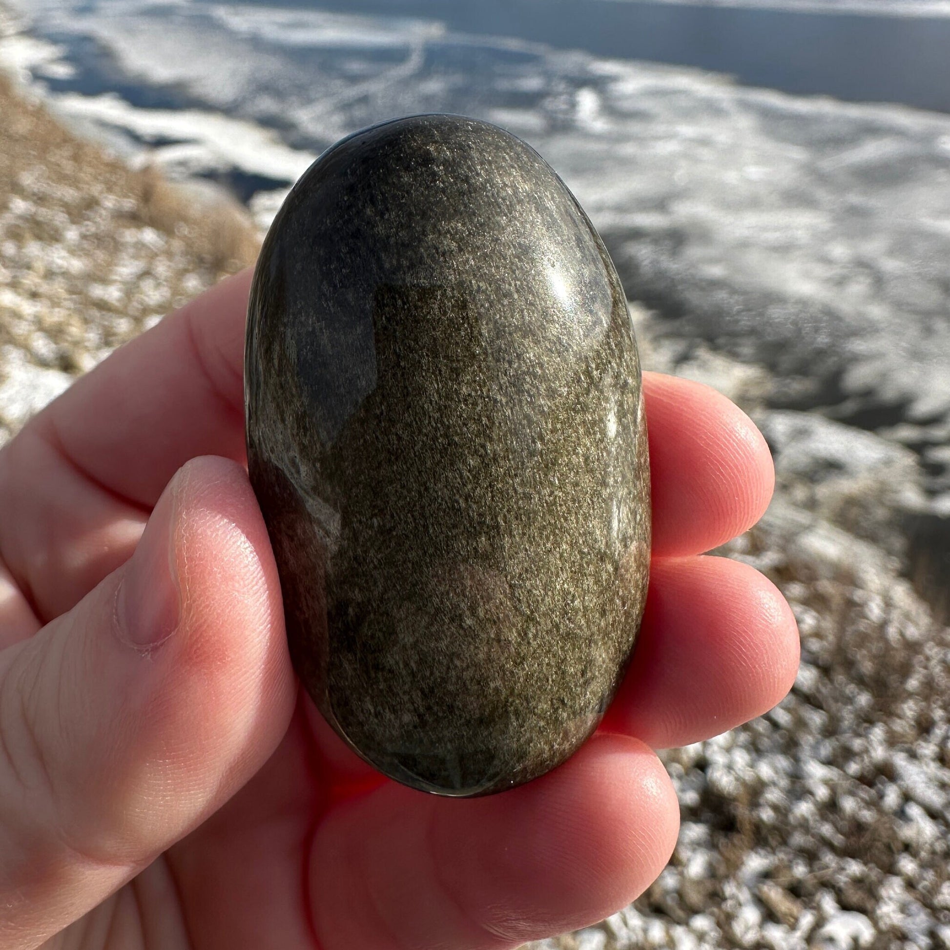 Gold Sheen Obsidian Palm Stone