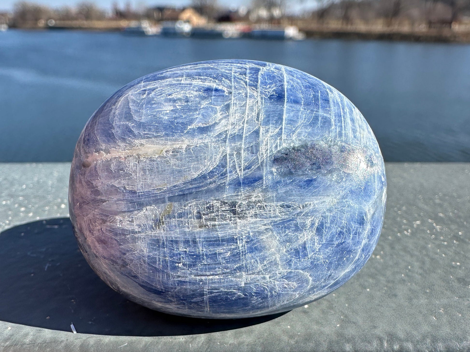 Gorgeous High Quality Polished Blue Kyanite Palm Stone from India | Tucson Exclusive