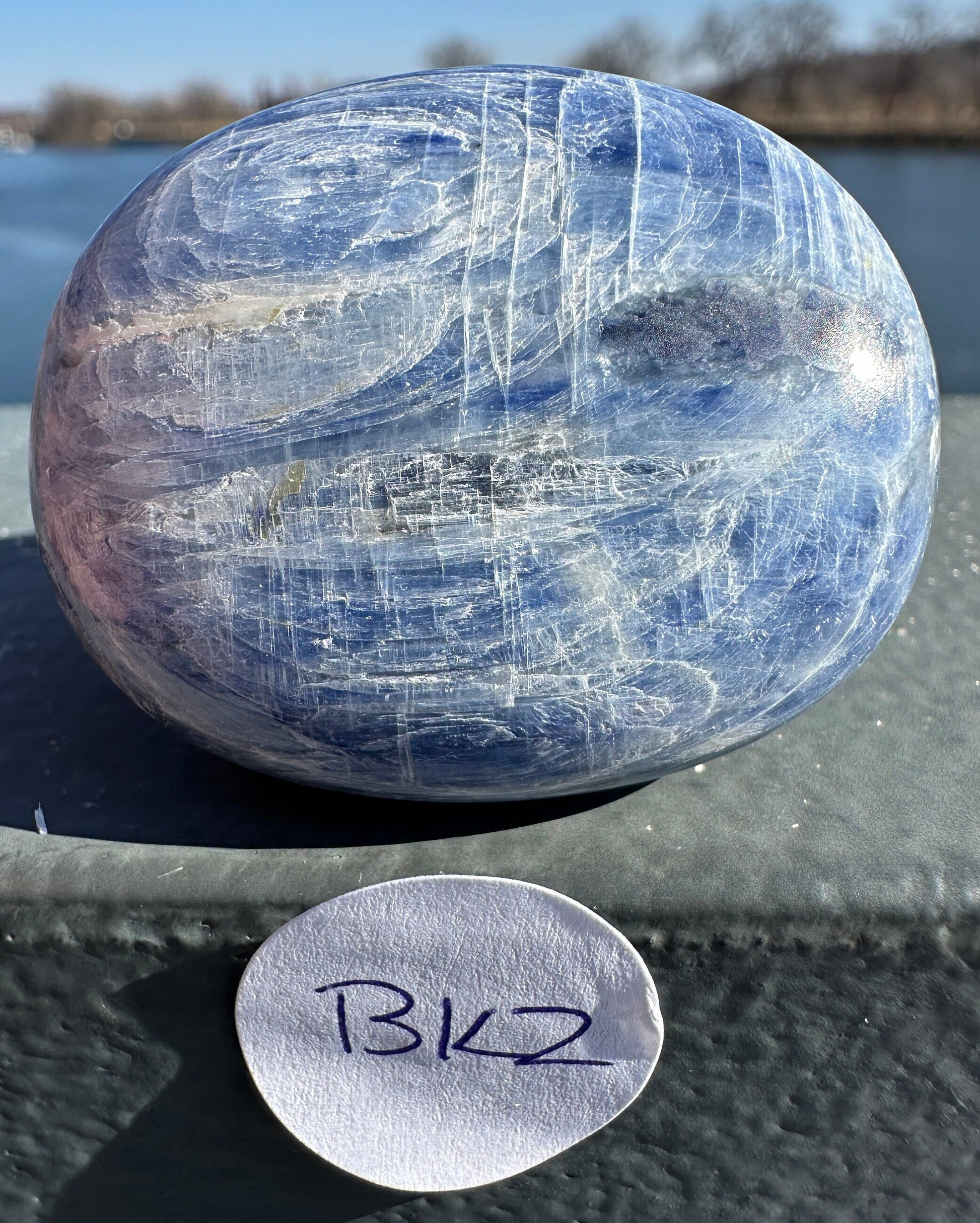 Gorgeous High Quality Polished Blue Kyanite Palm Stone from India | Tucson Exclusive