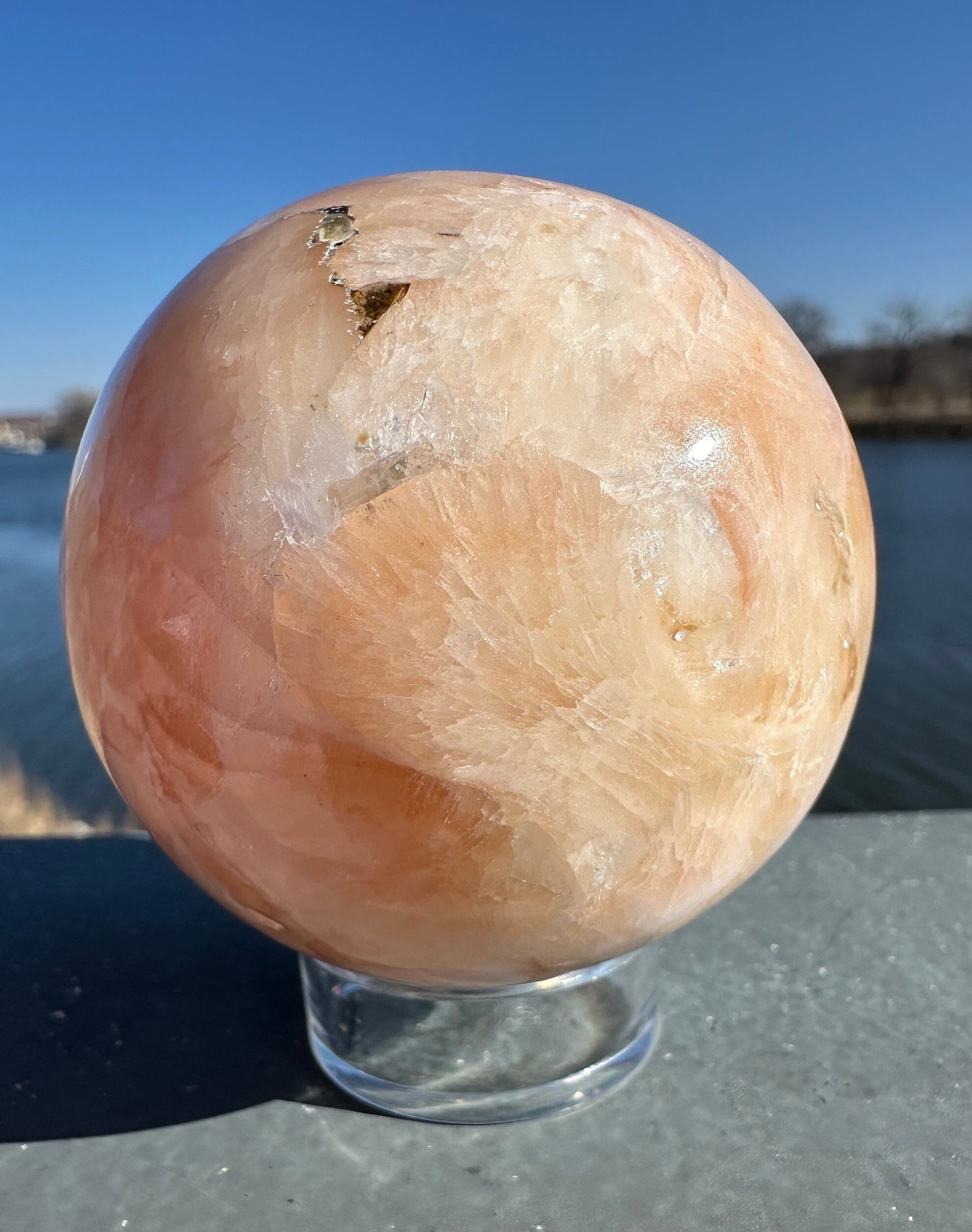 61mm High Quality Polished Stilbite Sphere | Peach Stilbite Crystal Sphere from India | Tucson Exclusive