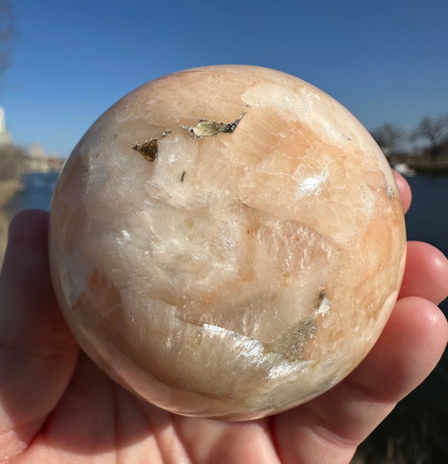 61mm High Quality Polished Stilbite Sphere | Peach Stilbite Crystal Sphere from India | Tucson Exclusive