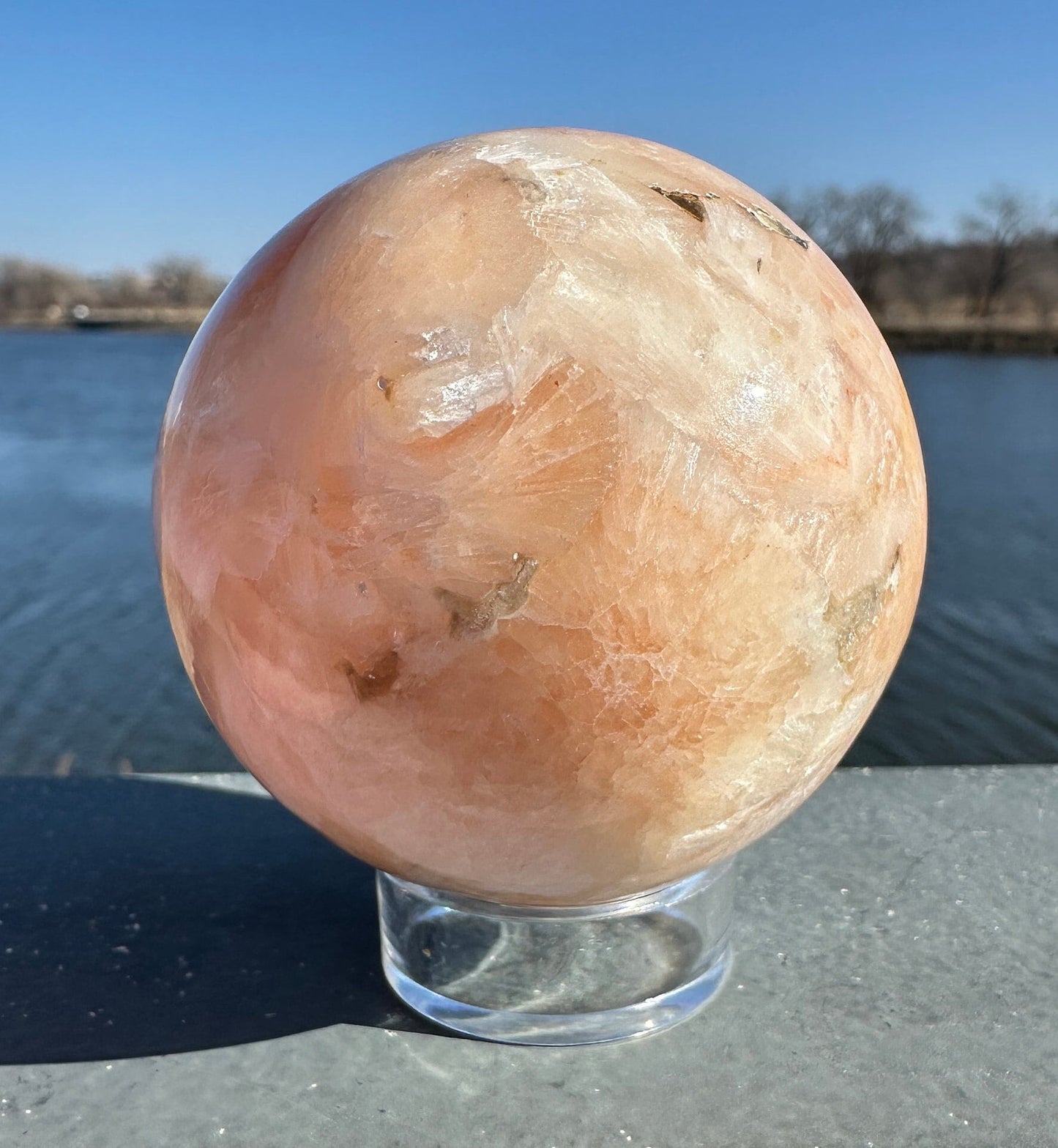 61mm High Quality Polished Stilbite Sphere | Peach Stilbite Crystal Sphere from India | Tucson Exclusive