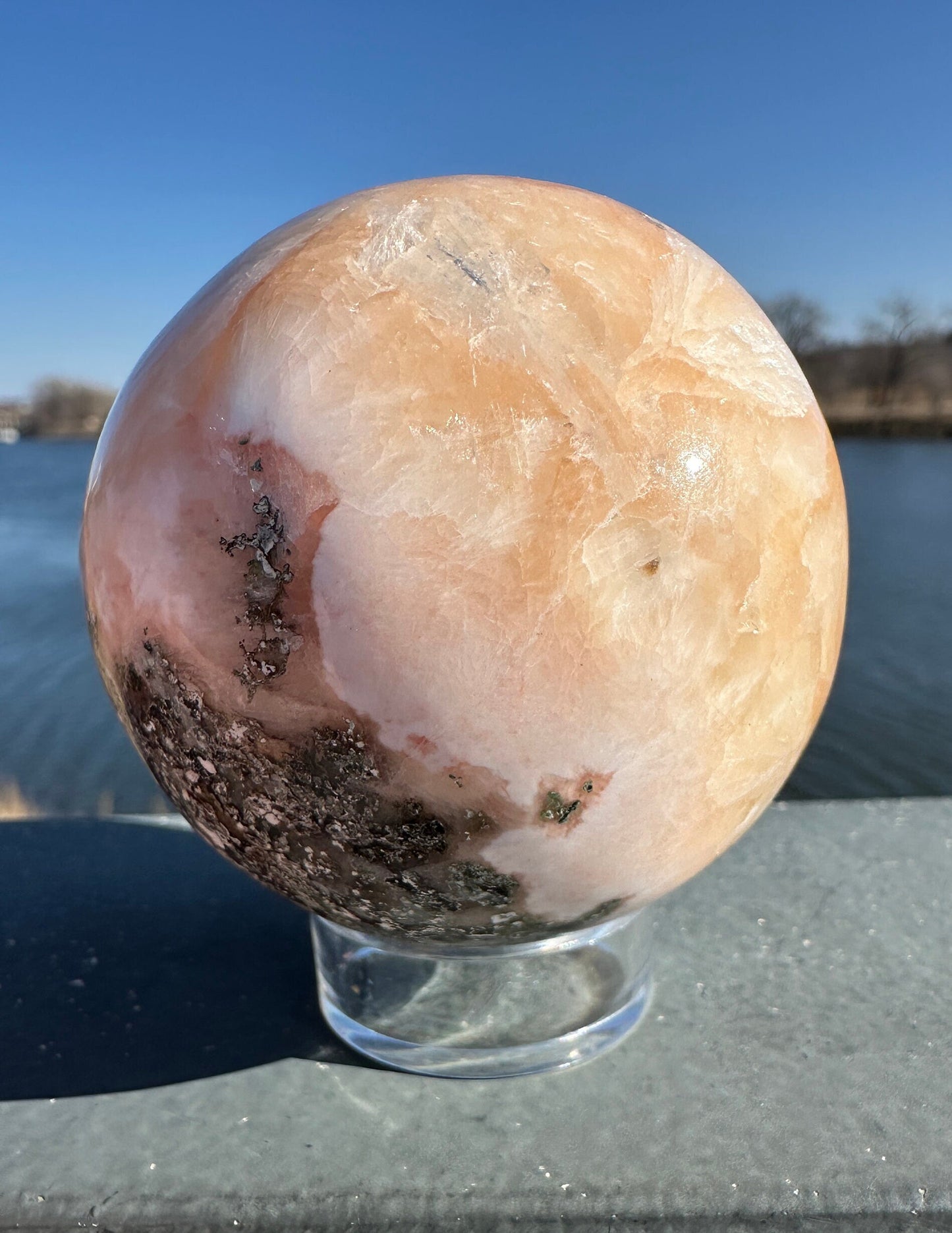 61mm High Quality Polished Stilbite Sphere | Peach Stilbite Crystal Sphere from India | Tucson Exclusive