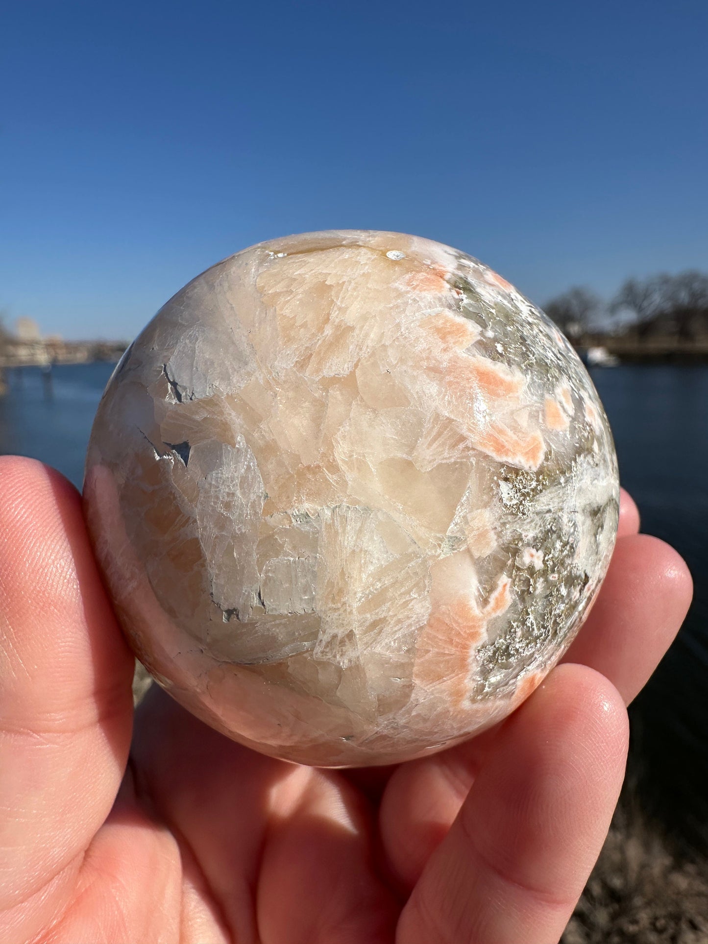 62mm High Quality Polished Stilbite Sphere | Peach Stilbite Crystal Sphere from India | Tucson Exclusive