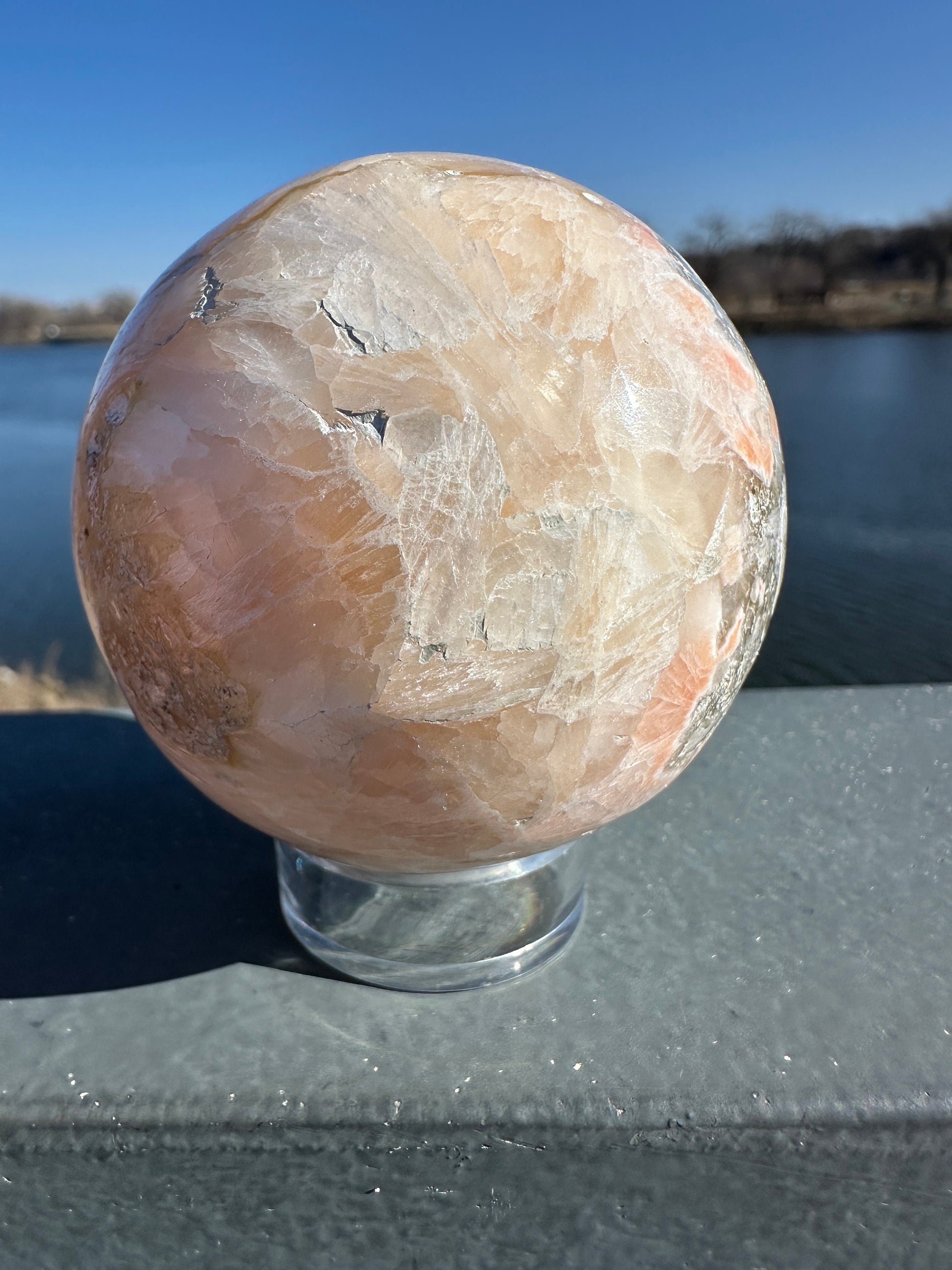 62mm High Quality Polished Stilbite Sphere | Peach Stilbite Crystal Sphere from India | Tucson Exclusive