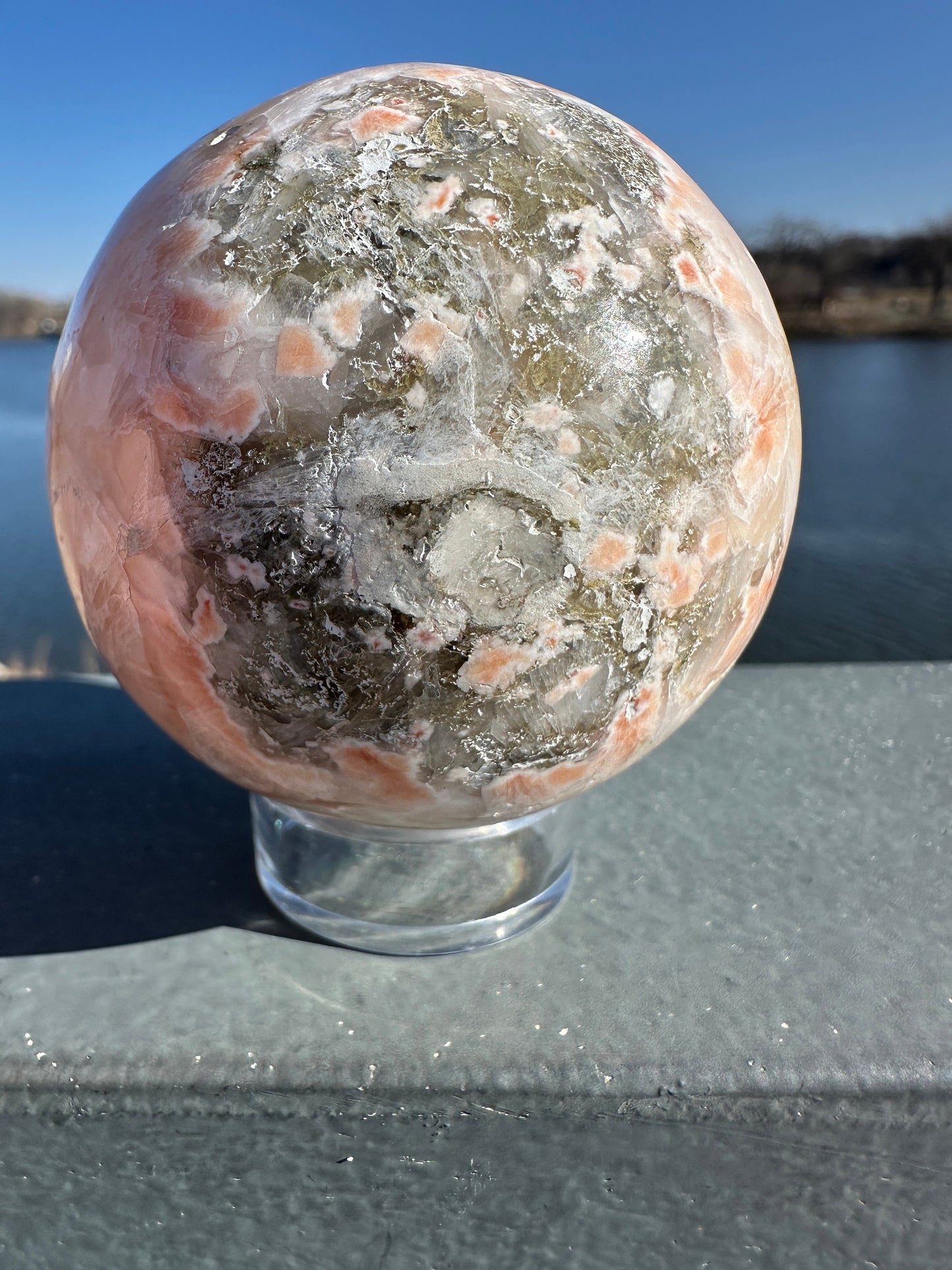 62mm High Quality Polished Stilbite Sphere | Peach Stilbite Crystal Sphere from India | Tucson Exclusive