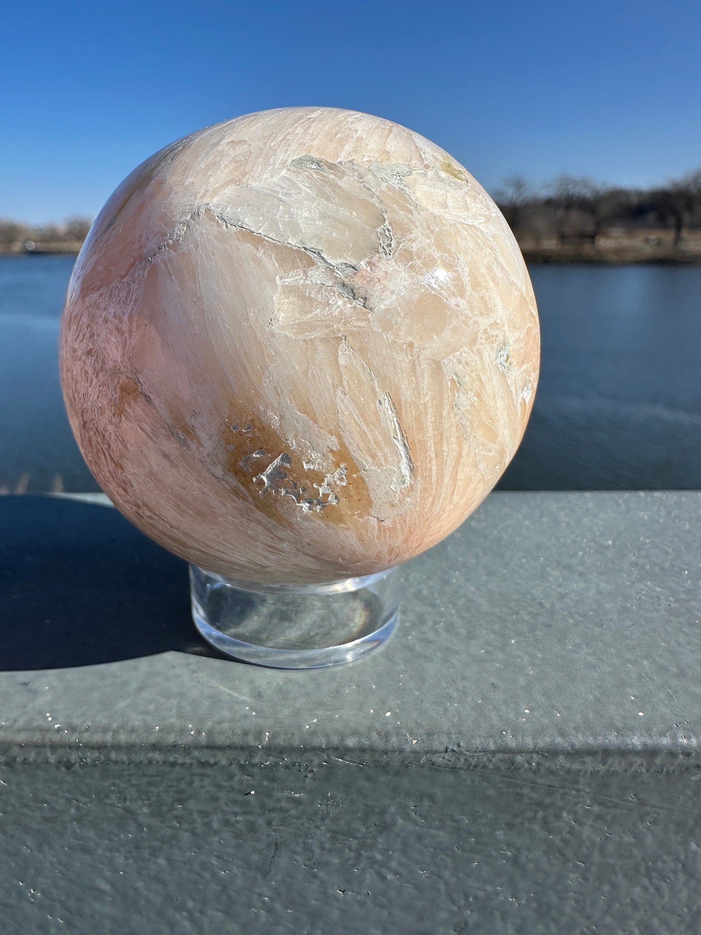 62mm High Quality Polished Stilbite Sphere | Peach Stilbite Crystal Sphere from India | Tucson Exclusive