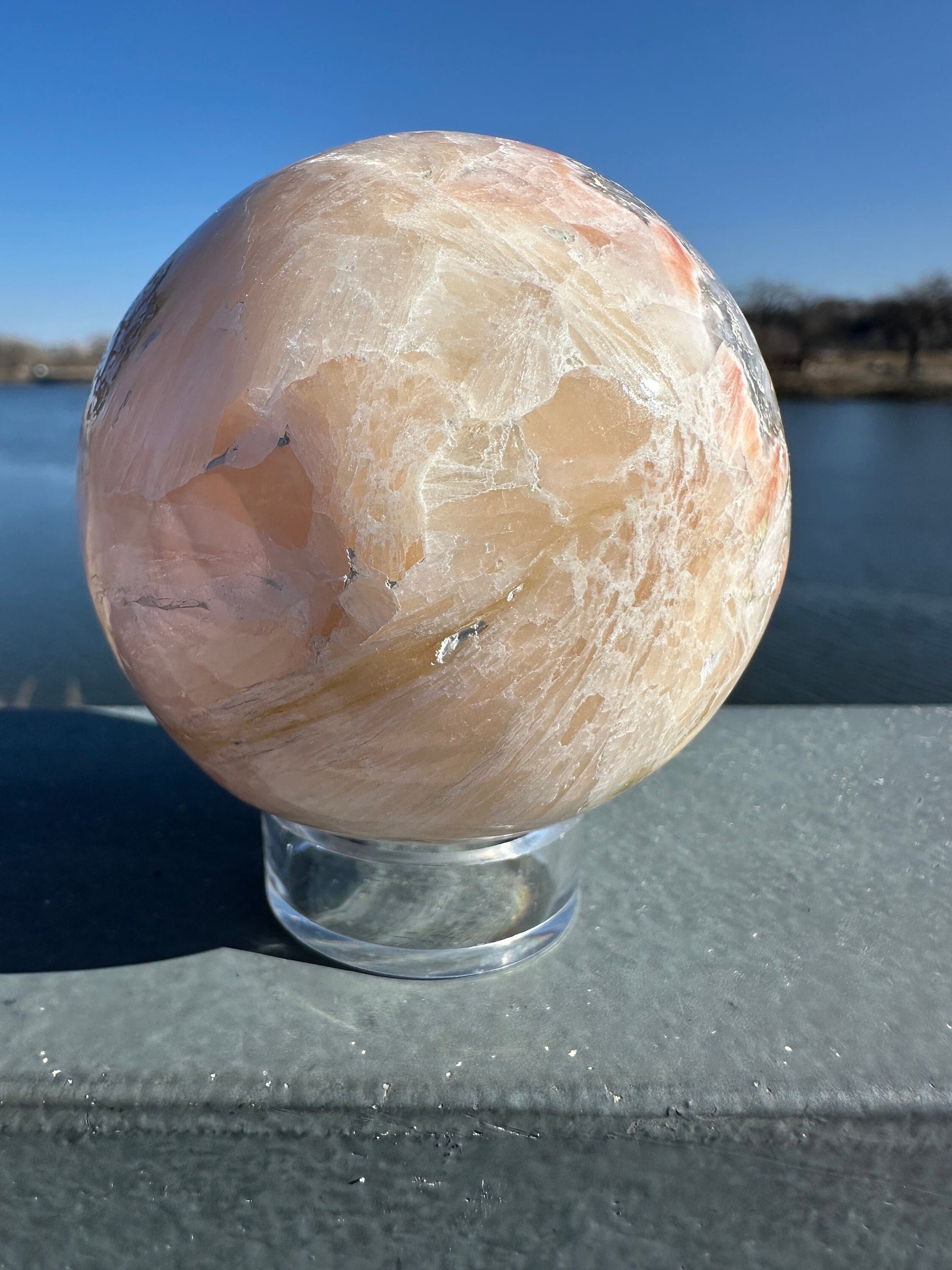 62mm High Quality Polished Stilbite Sphere | Peach Stilbite Crystal Sphere from India | Tucson Exclusive