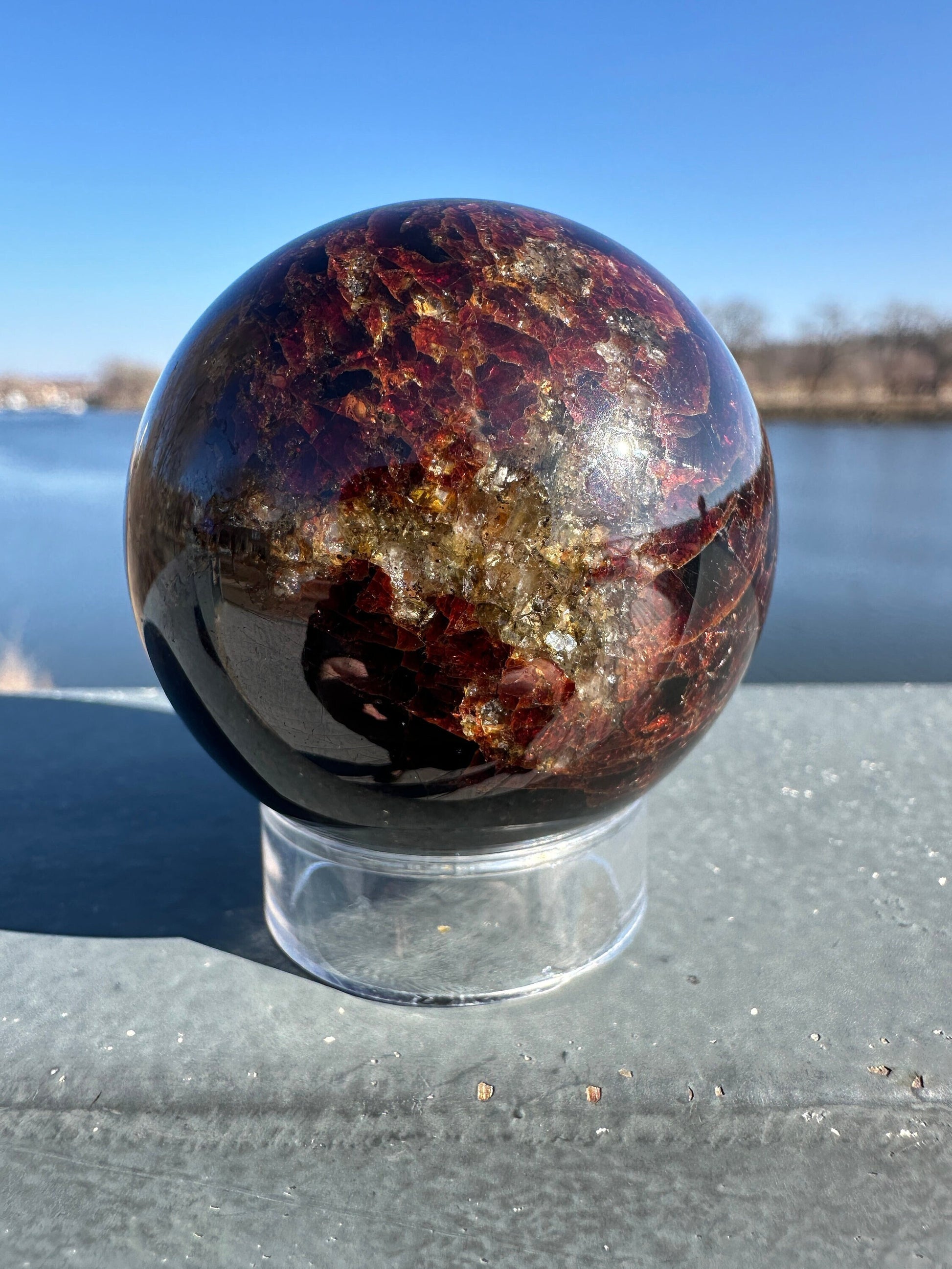 AAA Grade 47mm Star Garnet Sphere with Aquamarine | Manifestation | Depression | Root Chakra | Sensuality