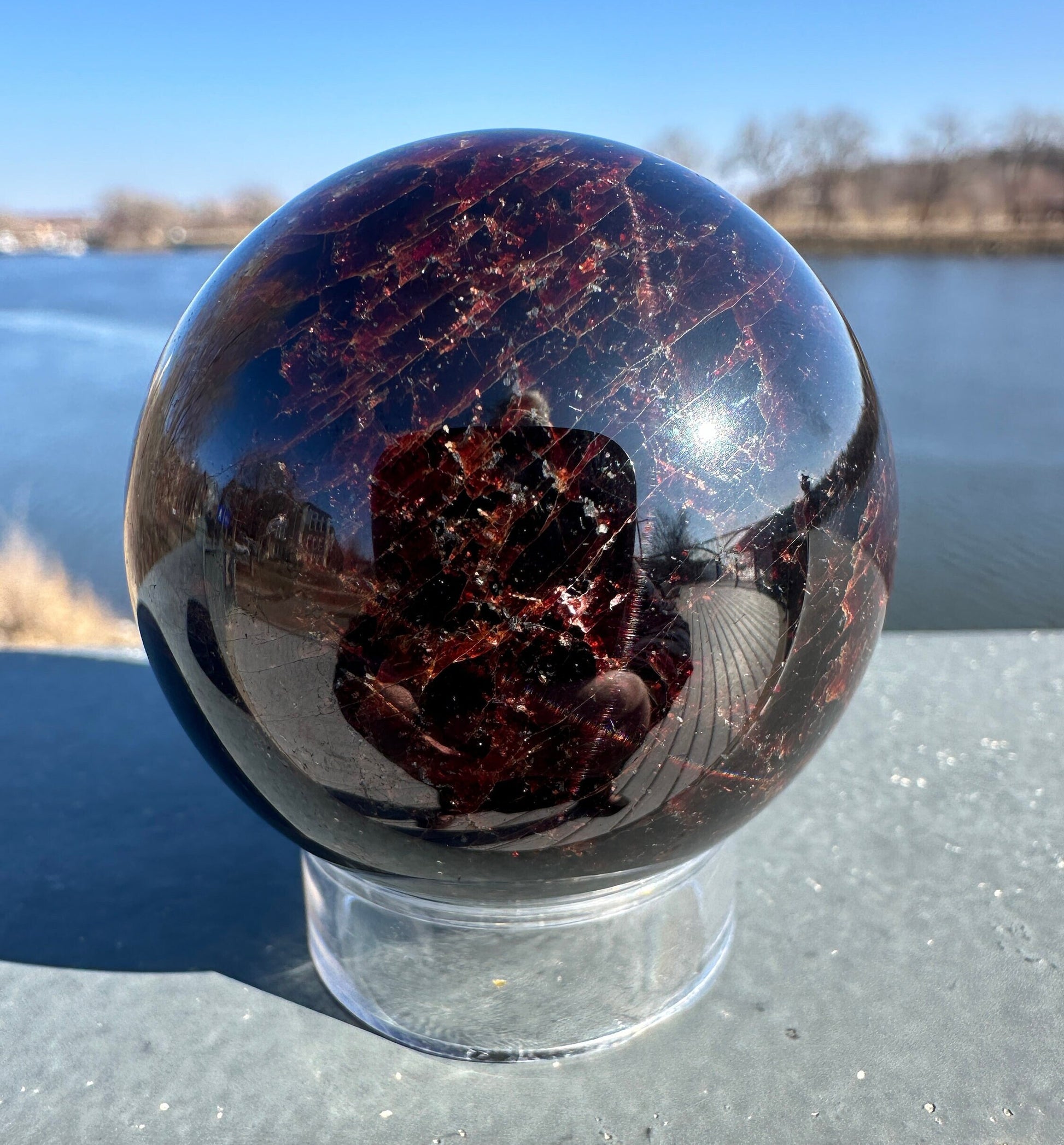 AAA Grade 47mm Star Garnet Sphere with Aquamarine | Manifestation | Depression | Root Chakra | Sensuality