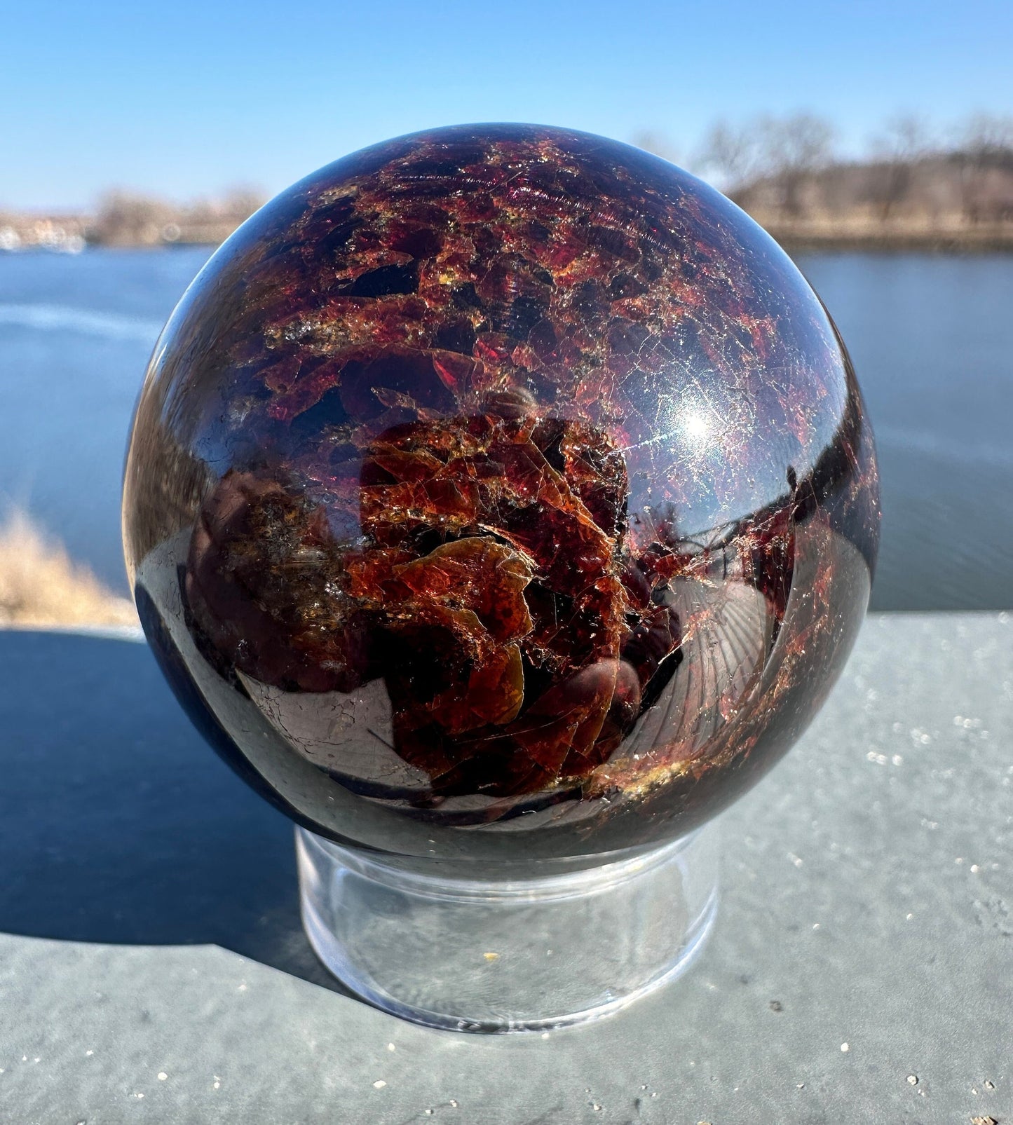 AAA Grade 47mm Star Garnet Sphere with Aquamarine | Manifestation | Depression | Root Chakra | Sensuality