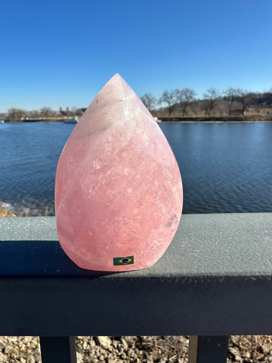 High Quality Rose Quartz Flame from Brazil | Sphere Palm Stone Obelisk Tower | Healing Crystal | Heart Chakra