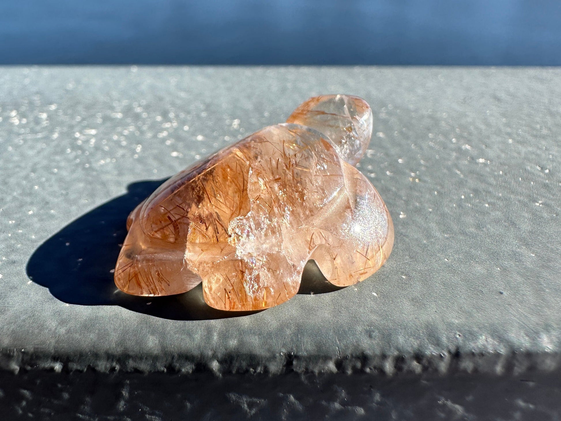 High Grade Golden Rutile Quartz Turtle Carving from Brazil | Garden Quartz | Inclusion Quartz