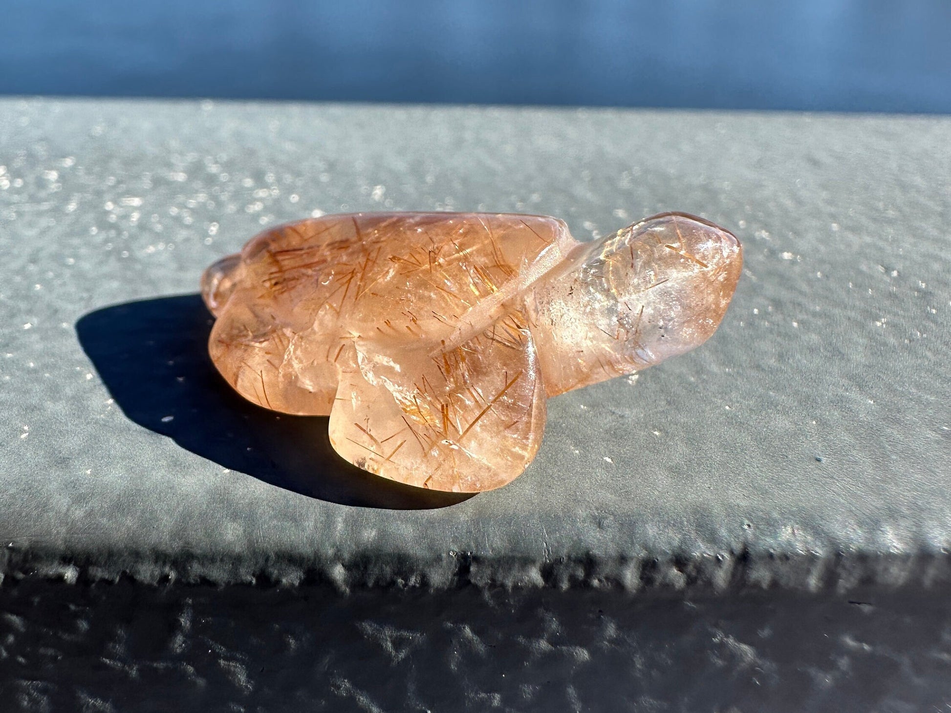 High Grade Golden Rutile Quartz Turtle Carving from Brazil | Garden Quartz | Inclusion Quartz