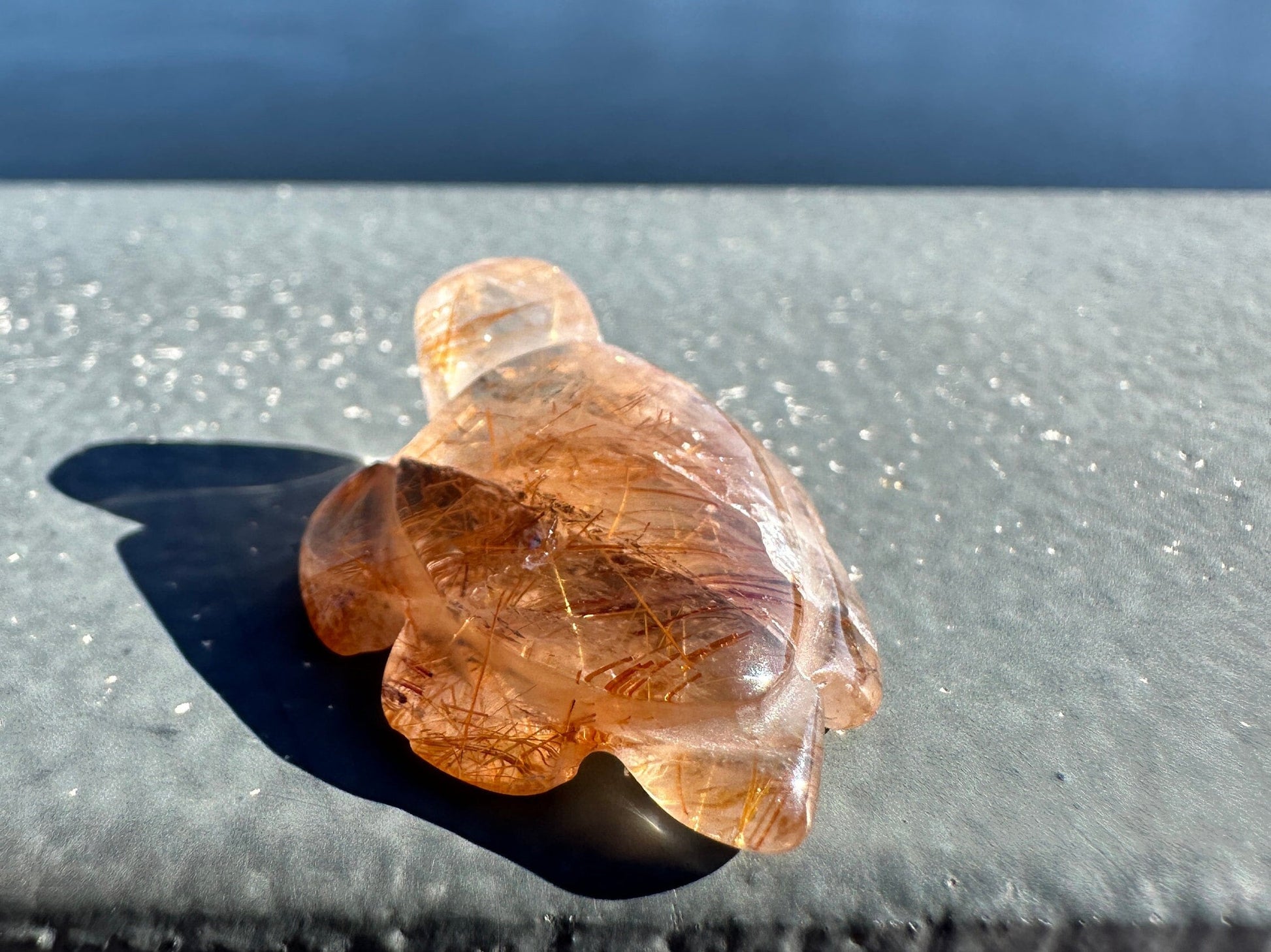 High Grade Golden Rutile Quartz Turtle Carving from Brazil | Garden Quartz | Inclusion Quartz