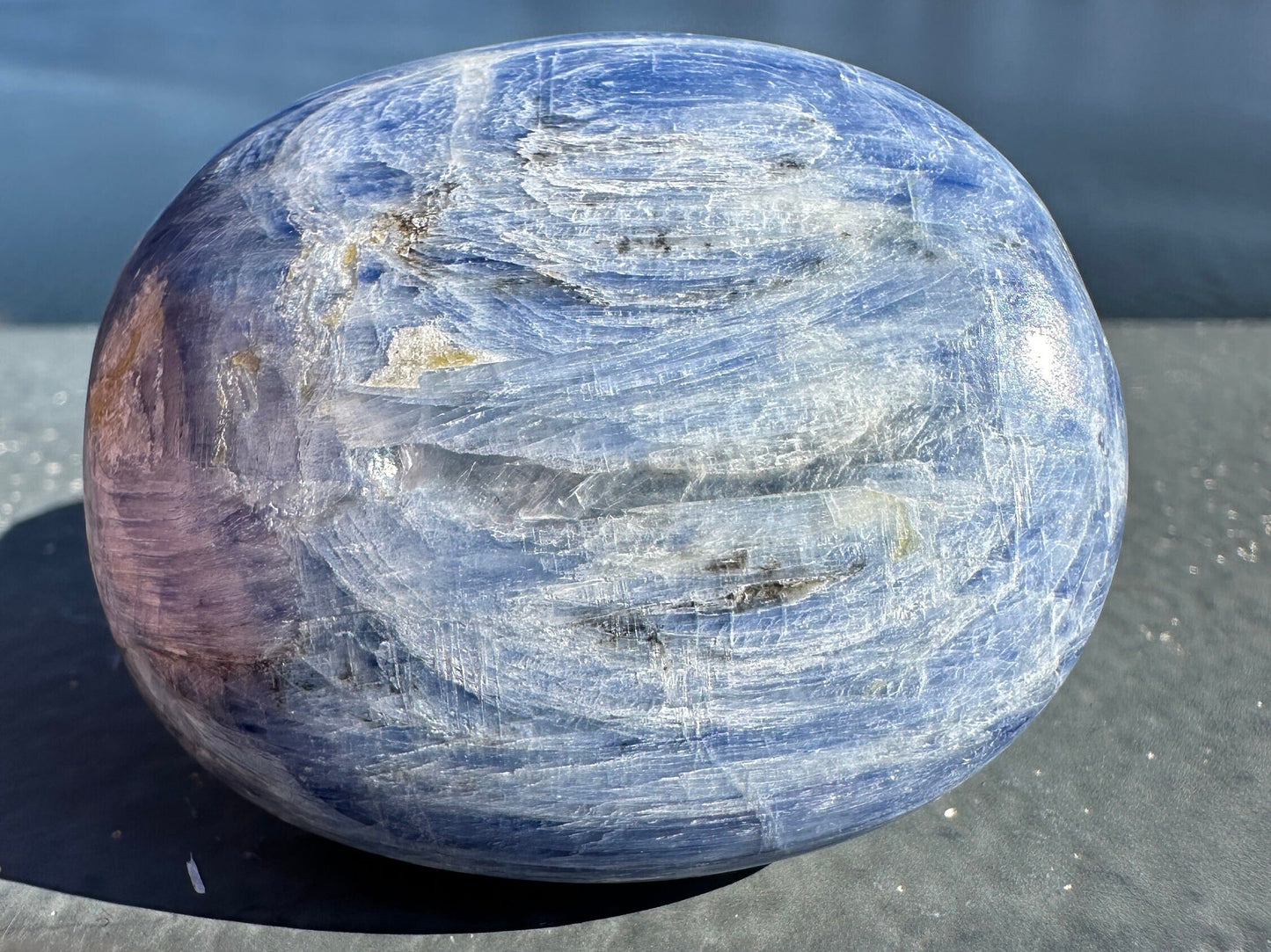 Gorgeous High Quality Polished Blue Kyanite Palm Stone from India | Tucson Exclusive