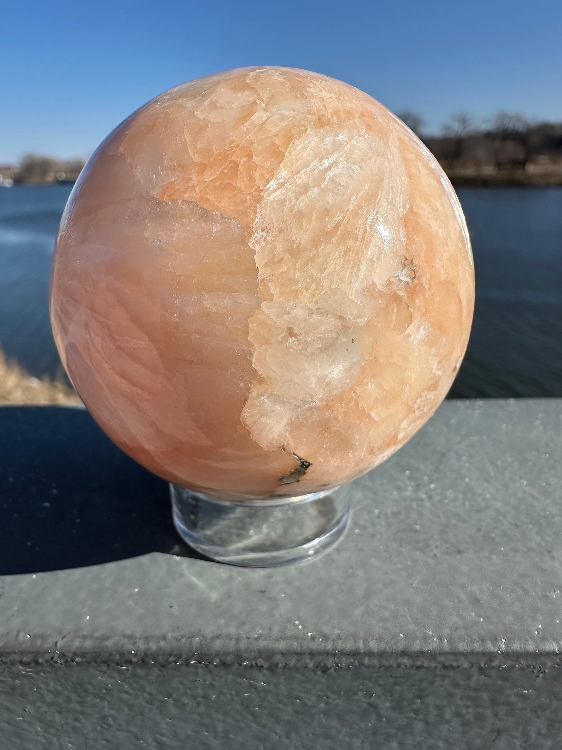 61mm High Quality Polished Stilbite Sphere | Peach Stilbite Crystal Sphere from India | Tucson Exclusive