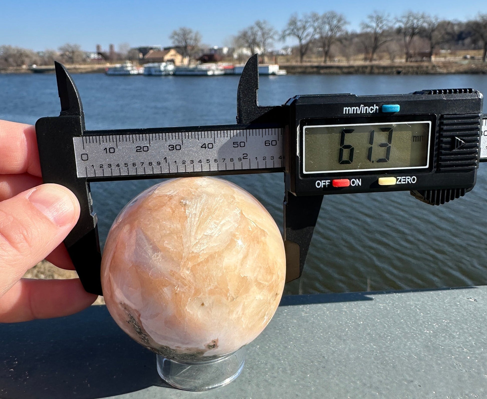 61mm High Quality Polished Stilbite Sphere | Peach Stilbite Crystal Sphere from India | Tucson Exclusive