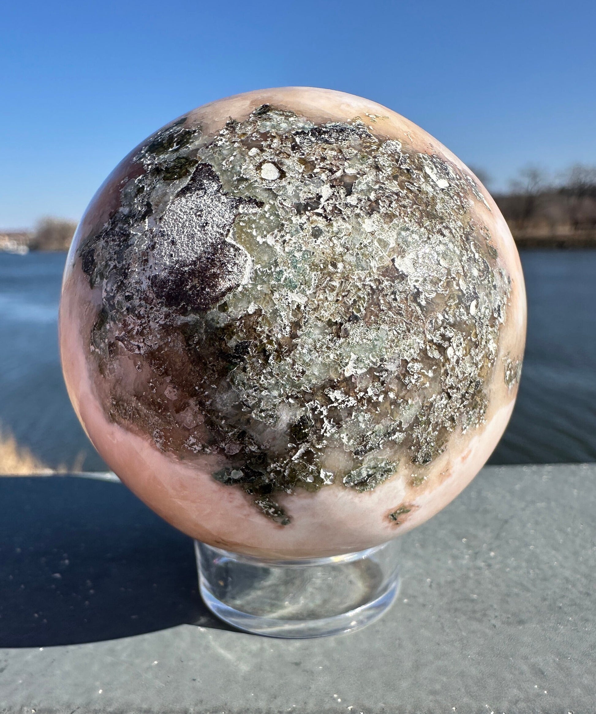 61mm High Quality Polished Stilbite Sphere | Peach Stilbite Crystal Sphere from India | Tucson Exclusive