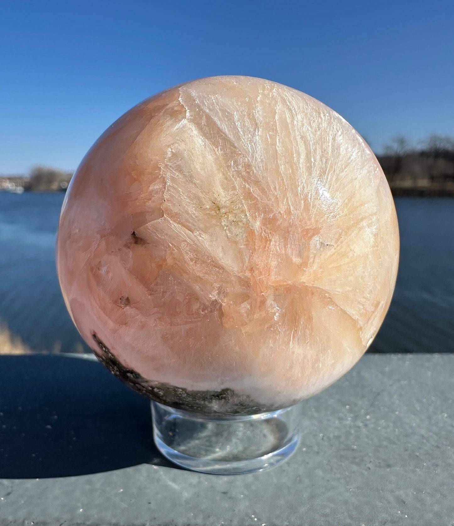 61mm High Quality Polished Stilbite Sphere | Peach Stilbite Crystal Sphere from India | Tucson Exclusive