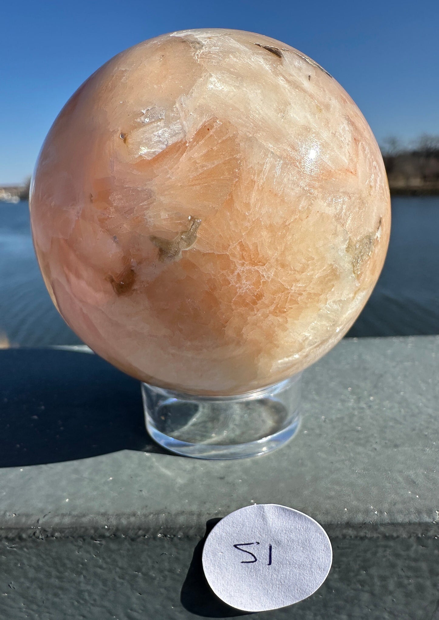 61mm High Quality Polished Stilbite Sphere | Peach Stilbite Crystal Sphere from India | Tucson Exclusive