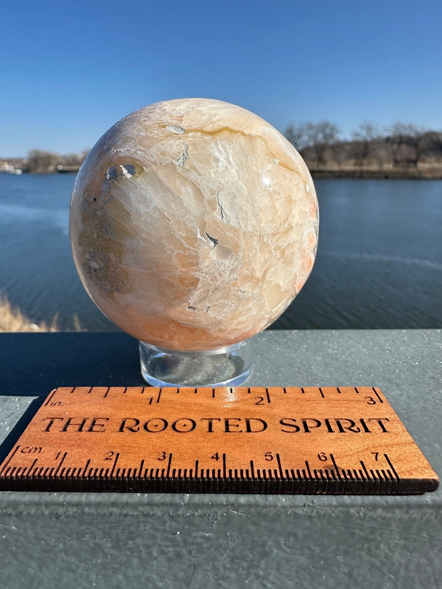 62mm High Quality Polished Stilbite Sphere | Peach Stilbite Crystal Sphere from India | Tucson Exclusive