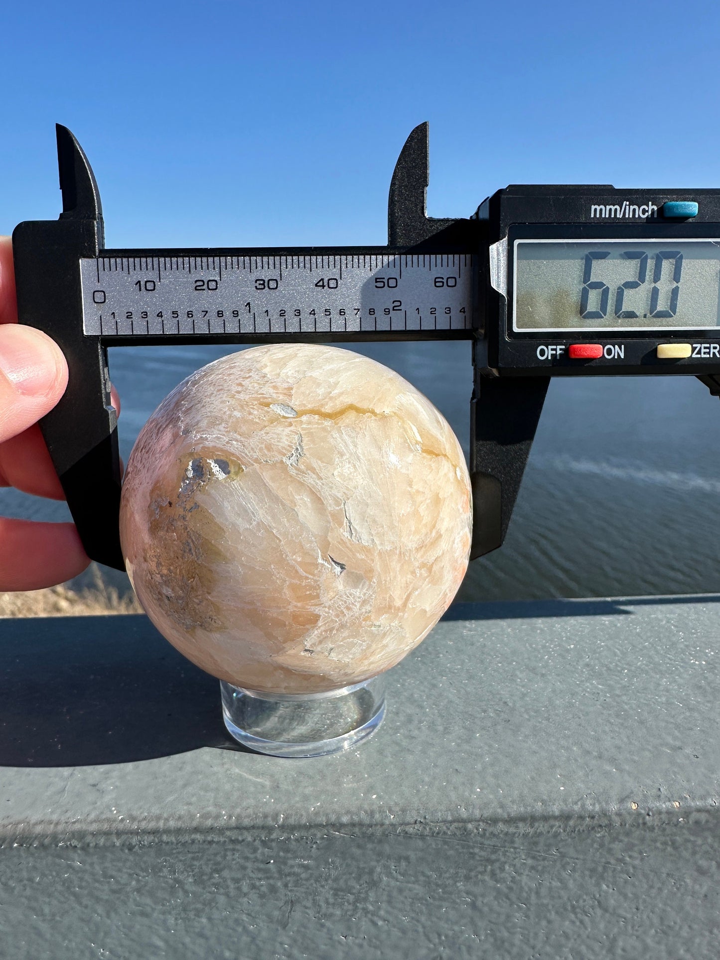 62mm High Quality Polished Stilbite Sphere | Peach Stilbite Crystal Sphere from India | Tucson Exclusive