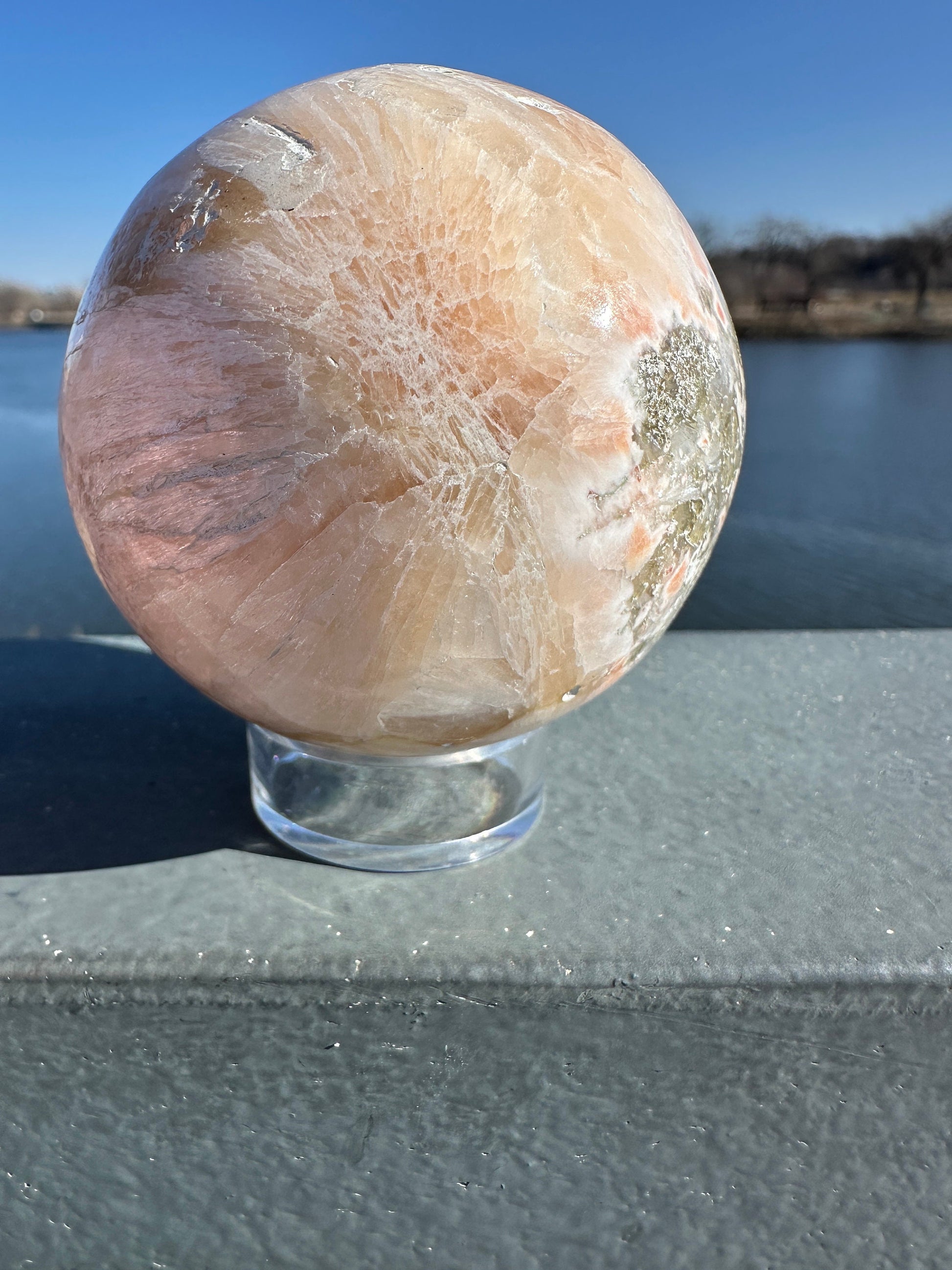 62mm High Quality Polished Stilbite Sphere | Peach Stilbite Crystal Sphere from India | Tucson Exclusive