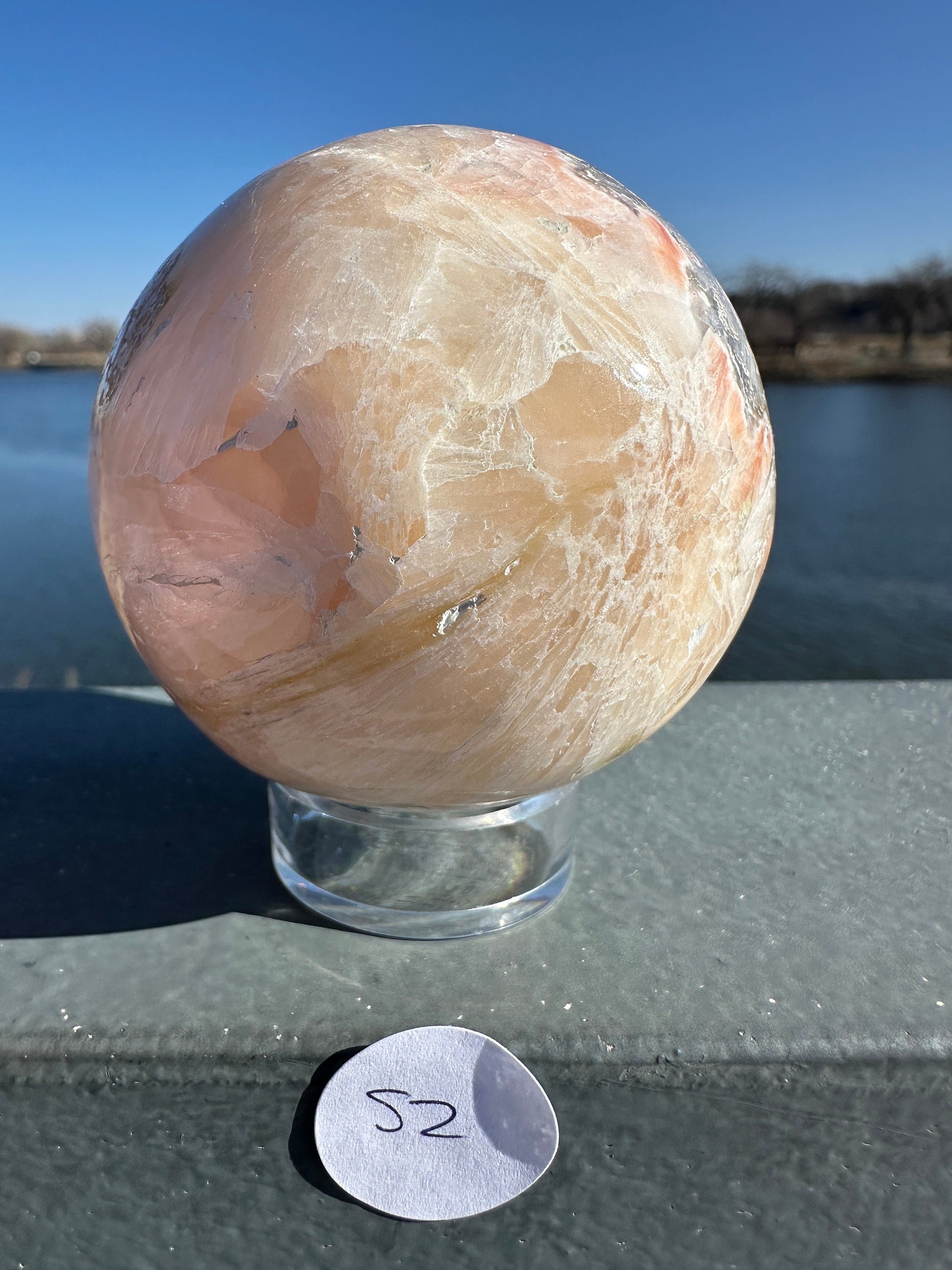 62mm High Quality Polished Stilbite Sphere | Peach Stilbite Crystal Sphere from India | Tucson Exclusive