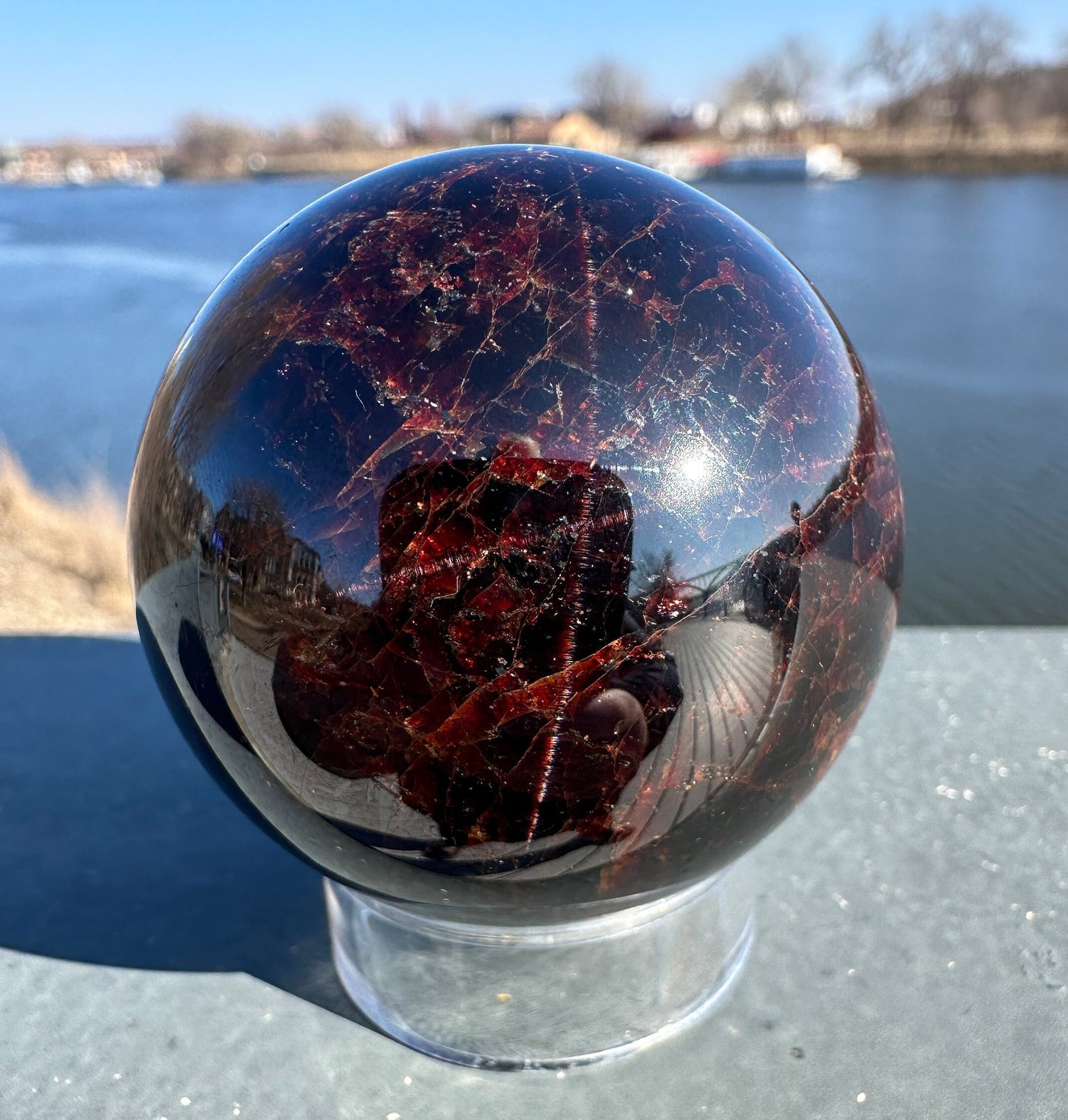 AAA Grade 47mm Star Garnet Sphere with Aquamarine | Manifestation | Depression | Root Chakra | Sensuality