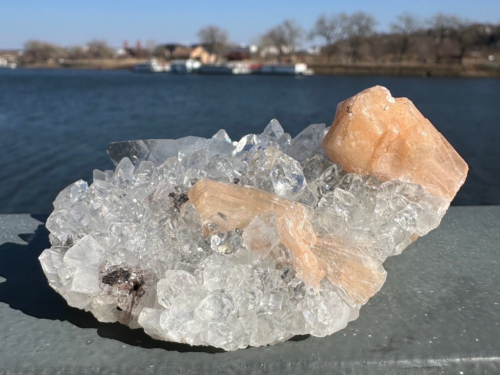 High Quality Apophyllite and Peach Stilbite Cluster