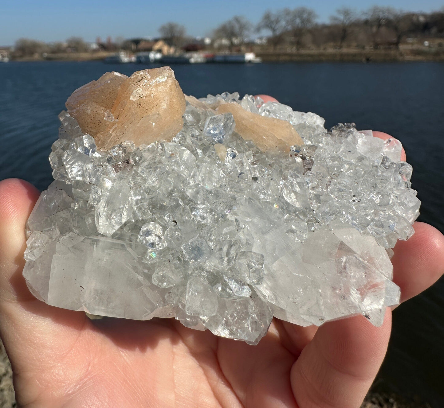 High Quality Apophyllite and Peach Stilbite Cluster